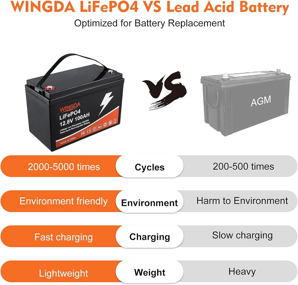 LiFePO4 Battery 100Ah 12V Deep Cycle Lithium Batteries with Built-In BMS G314