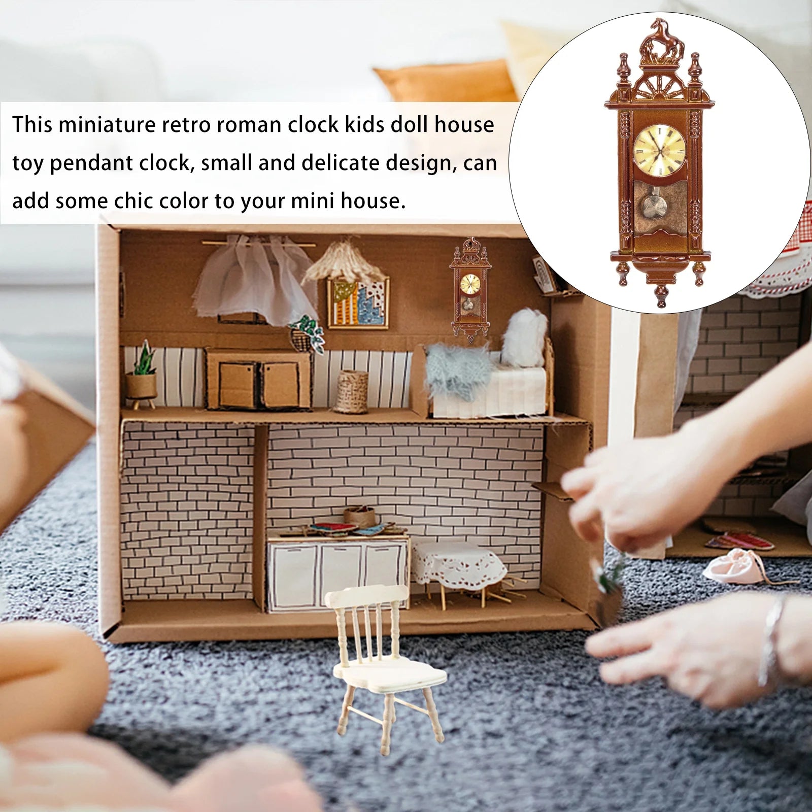 Metal Dollhouse Hanging Clock Toy Doll Furniture Q35200