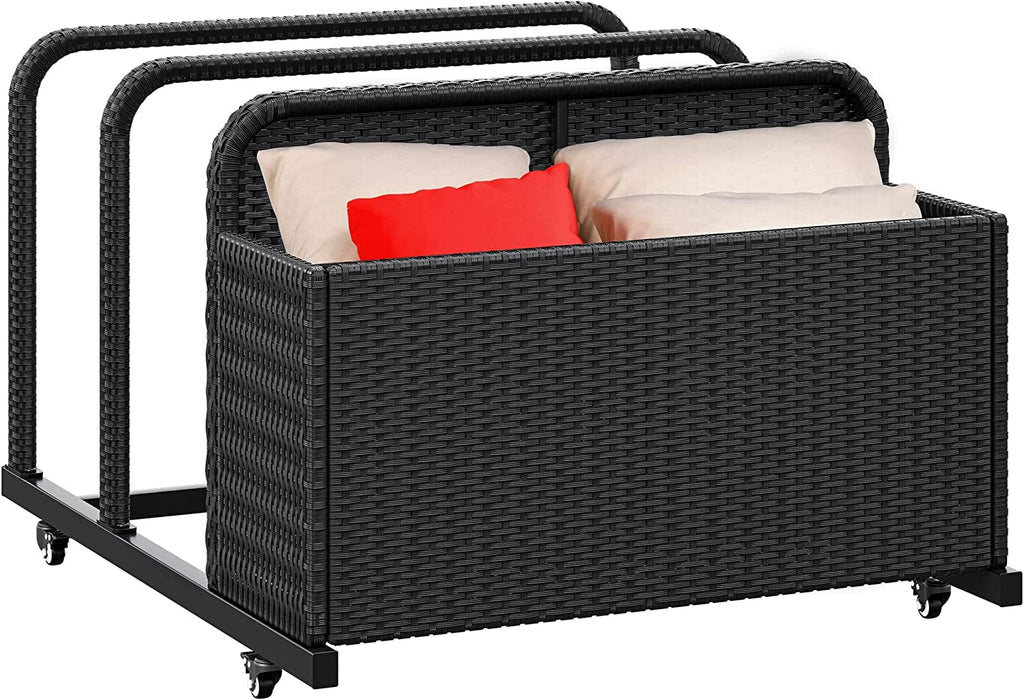 Black PE Rattan Deck Box with Rolling Wheels O976773