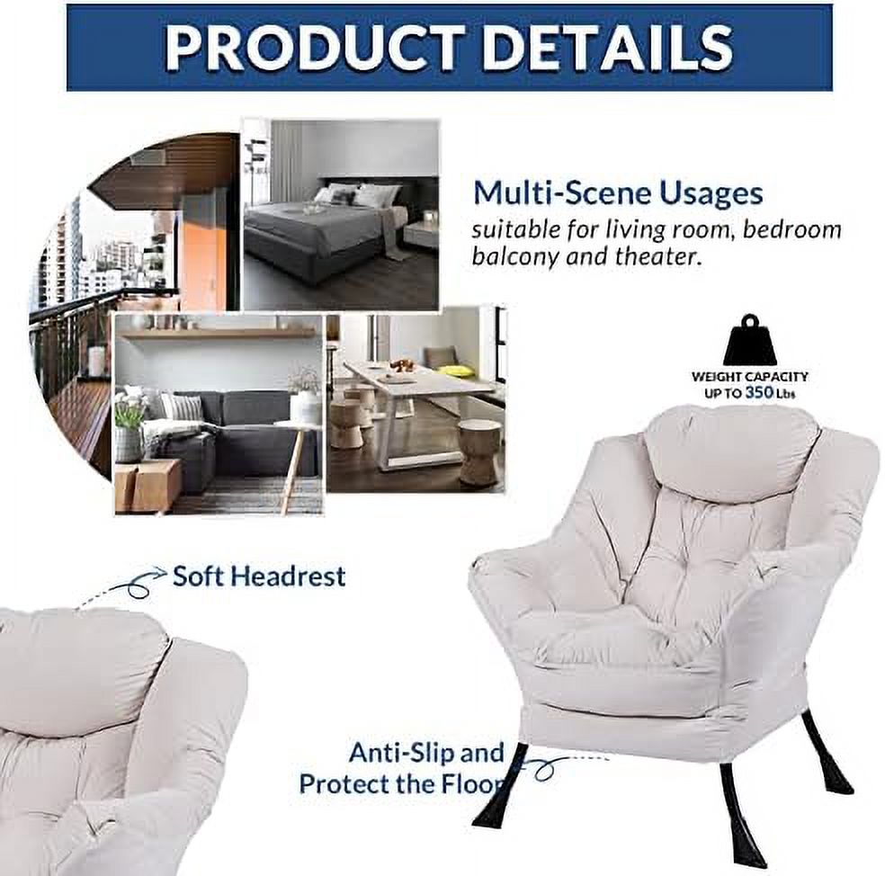 Modern Lazy Chair with Ottoman Steel Frame Lounge Chair Set with Footstool Armrests Side Pocket C506