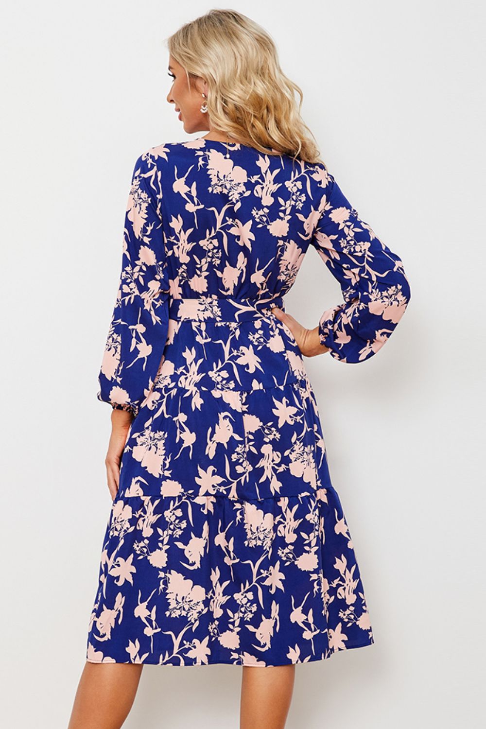 Floral Belted Tiered Midi Dress V575