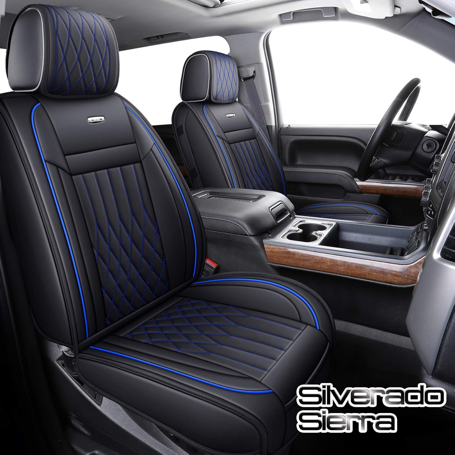 Black and White Waterproof Faux Leather Car Seat Covers Front Pair F77223