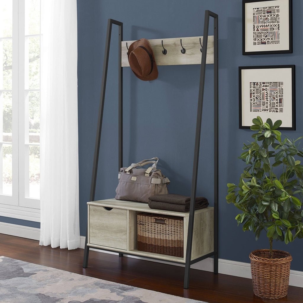 White Oak Hall Tree with Storage Drawer S3731