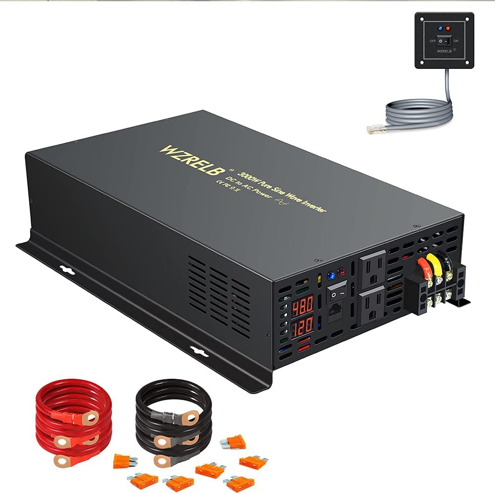 3000Watt 48V DC to 110V 120V Pure Sine Wave Power Inverter with Remote Control Dual AC Outlets and AC Hardwire Port H319058