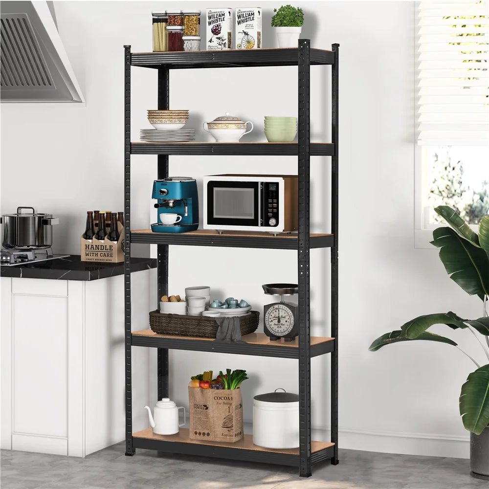 Black 5-Tier Adjustable Steel Storage Shelves M478405
