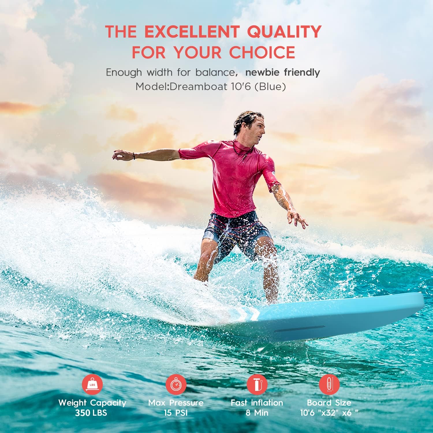 Inflatable 10’6” Stand Up Paddle Board with 3 Detachable Fins, Ultra-Light 16lbs SUP with Floatable Paddle, 350LBS Capacity Paddleboard Q8005