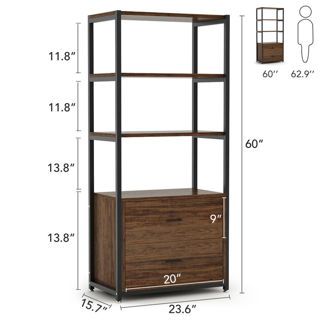 Brown/Black 4-Tier Bookcase with 2 Drawers B380