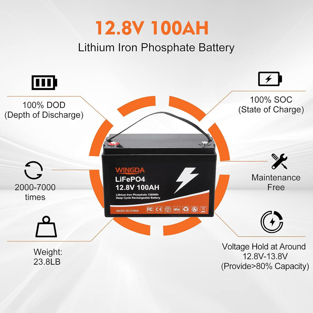 LiFePO4 Battery 100Ah 12V Deep Cycle Lithium Batteries with Built-In BMS G314