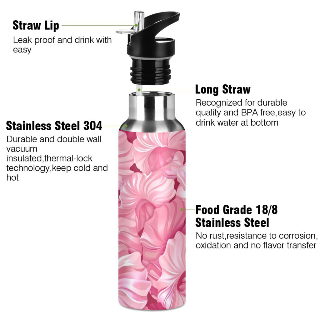 Pink Insulated Stainless Steel Water Bottle with Straw Lid 20 oz W4974