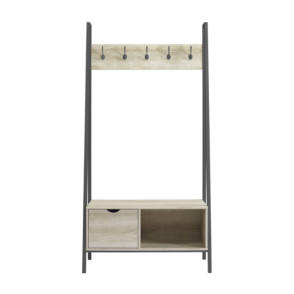 White Oak Hall Tree with Storage Drawer S3731