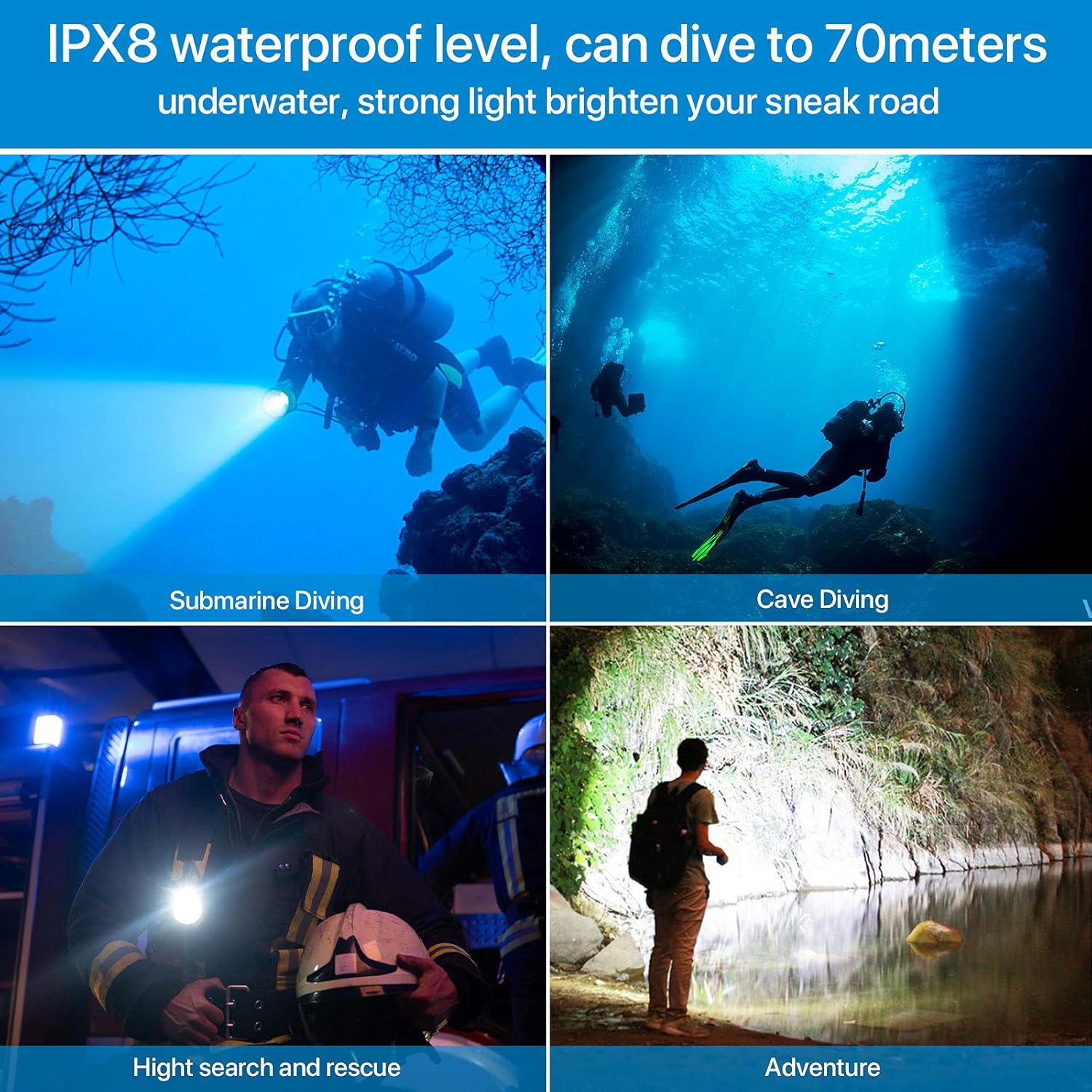 6000 Lumen Waterproof Rechargeable LED Diving Flashlight, Pack of 2 B965721