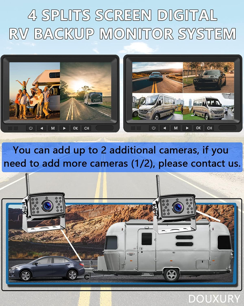 2 Digital Wireless Backup Camera System 7'' Monitor IP69K Waterproof U398095