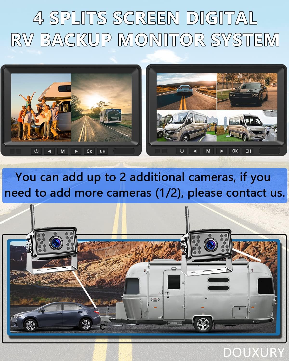 2 Digital Wireless Backup Camera System 7'' Monitor IP69K Waterproof U398095