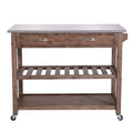 Gray and Brown 2 Drawers Wooden Kitchen Cart with Metal Top and Casters A481200