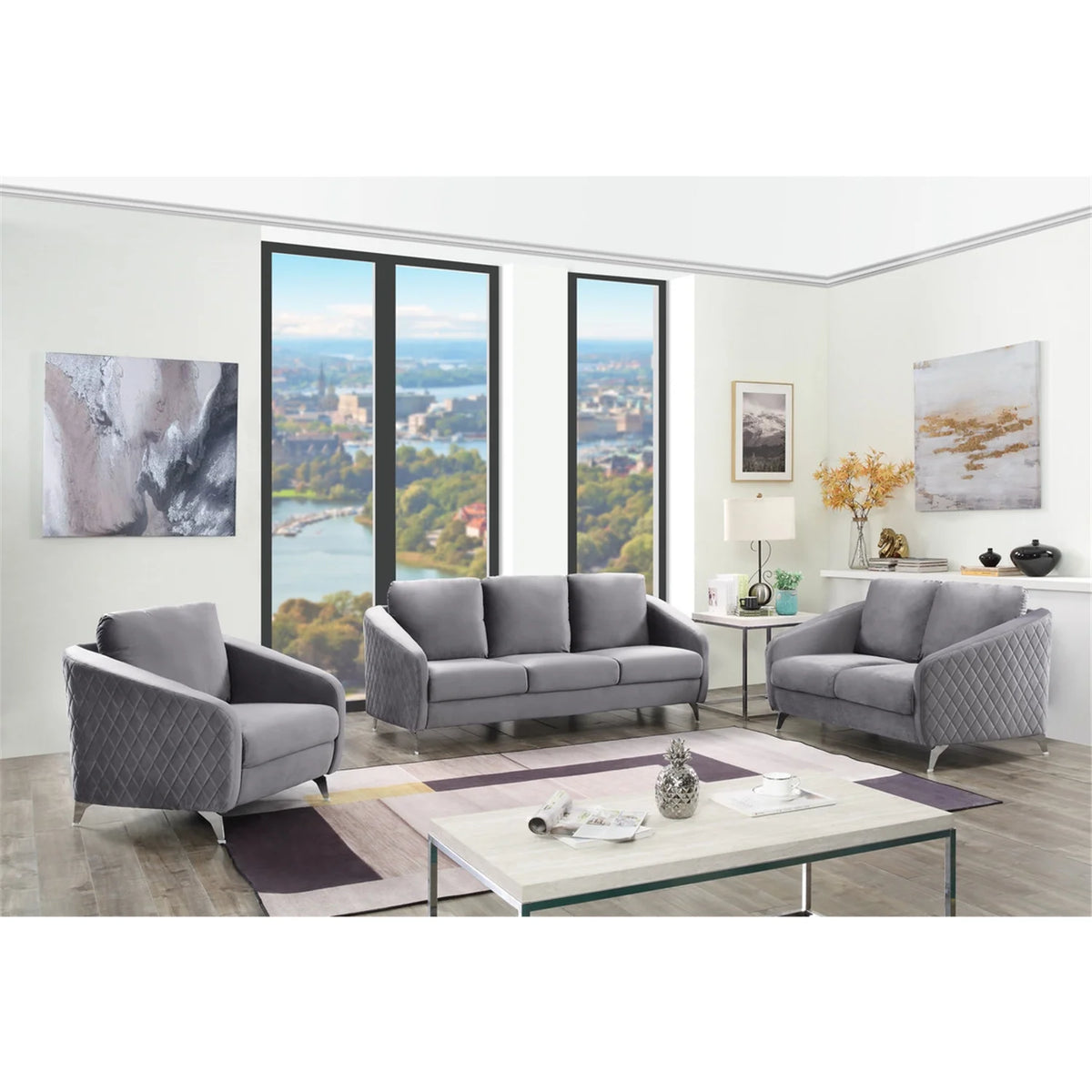 Gray Velvet Loveseat Couch F506