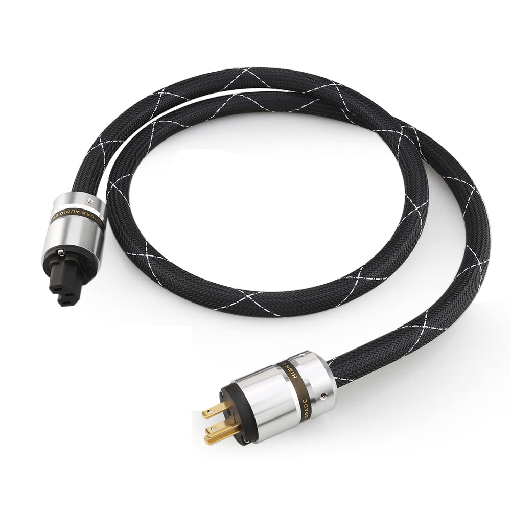 12AWG HiFi Power Cord 3-Prong Gold Plated Power Connectors AC Power Cable with US Plug + IEC 320 C15 Connector (2M / 6.56FT) B442522
