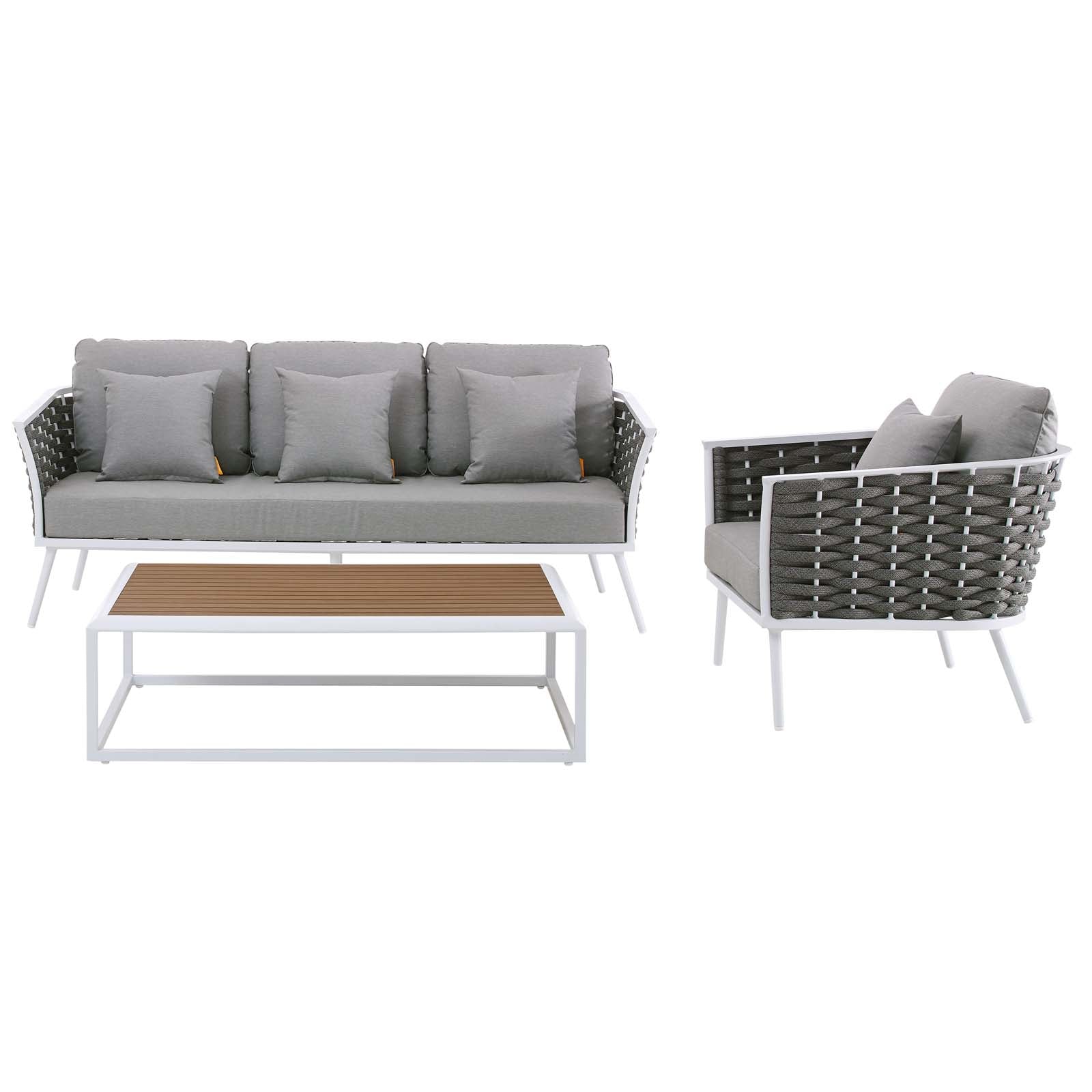 White Gray 3 Piece Outdoor Aluminum Sectional Sofa Set Z367