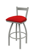 Low Back Swivel Bar Stool with Anodized Nickel Finish and Canter Red Seat H17724