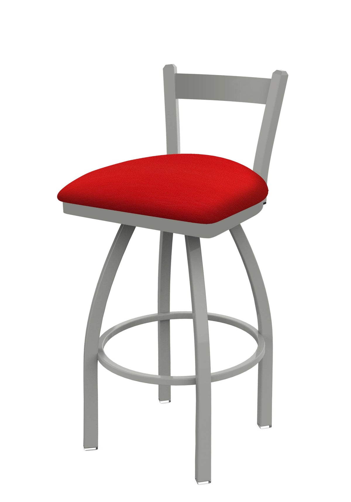 Low Back Swivel Bar Stool with Anodized Nickel Finish and Canter Red Seat H17724