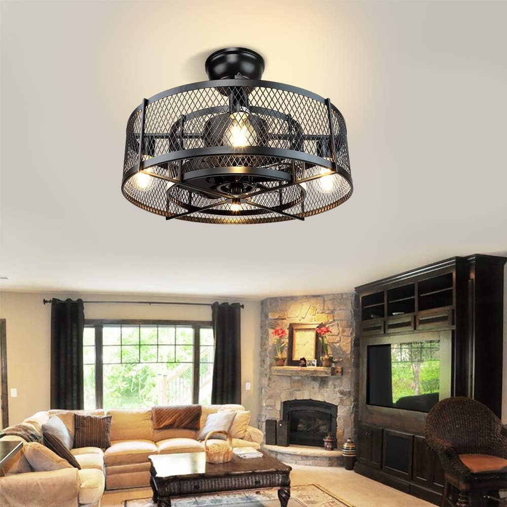 20In Caged Ceiling Fan with Light, 3 Speeds Adjustable, Remote, Black C13034