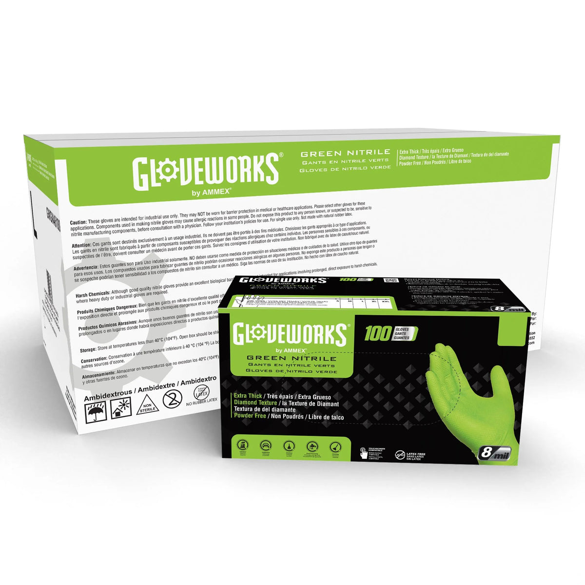 Green Nitrile Disposable Gloves 8 Mil, XX-Large 100/Box P7224