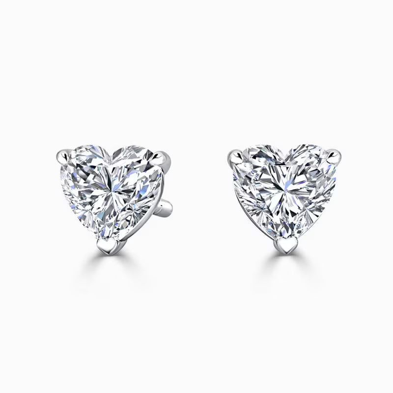 14K White Gold Heart Cut Diamond Stud Earrings T6140