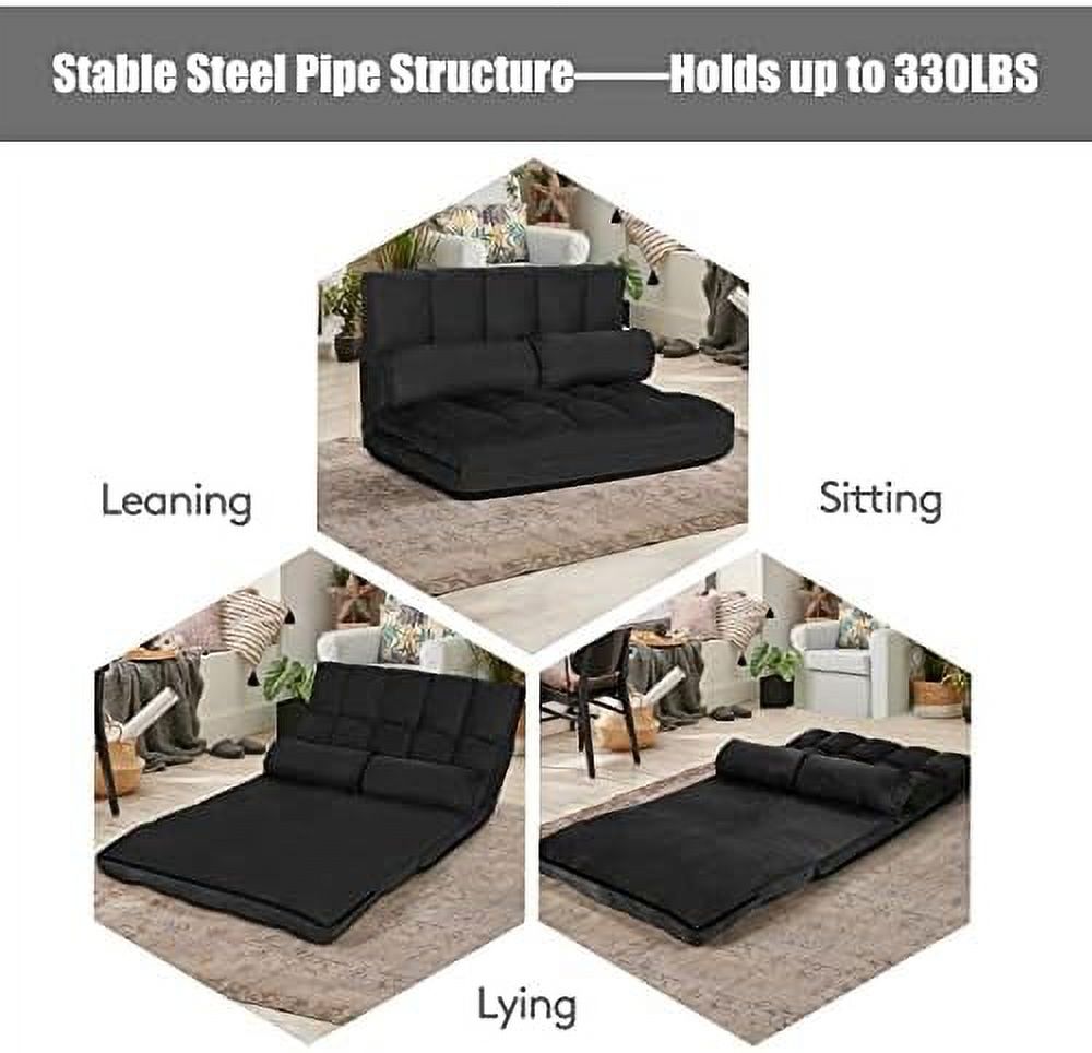 6-Position Foldable Suede Floor Sofa Bed with 2 Pillows (Brown) G3447
