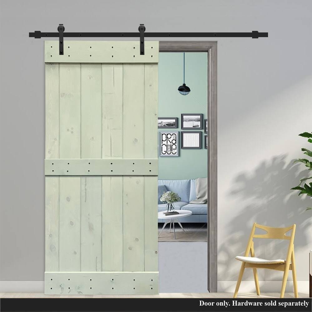 Solid Sage Green Stained Pine Wood Interior Sliding Barn Door Slab F571397