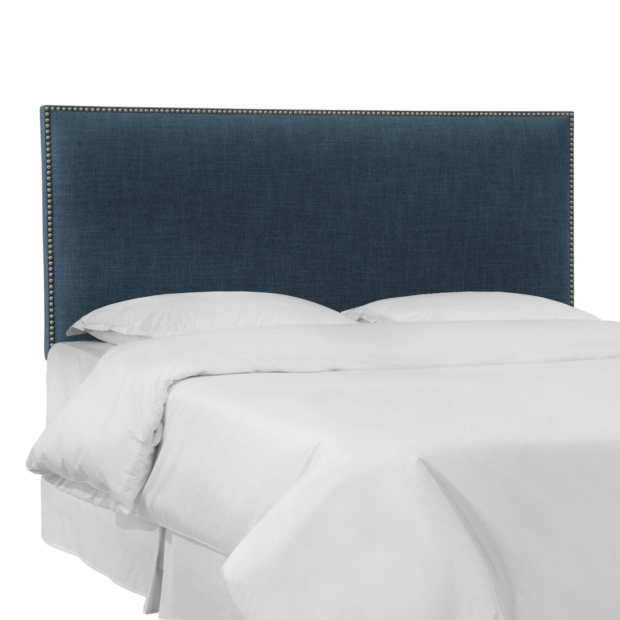 Dark Navy Linen Headboard with Pewter Nailbuttons E494684