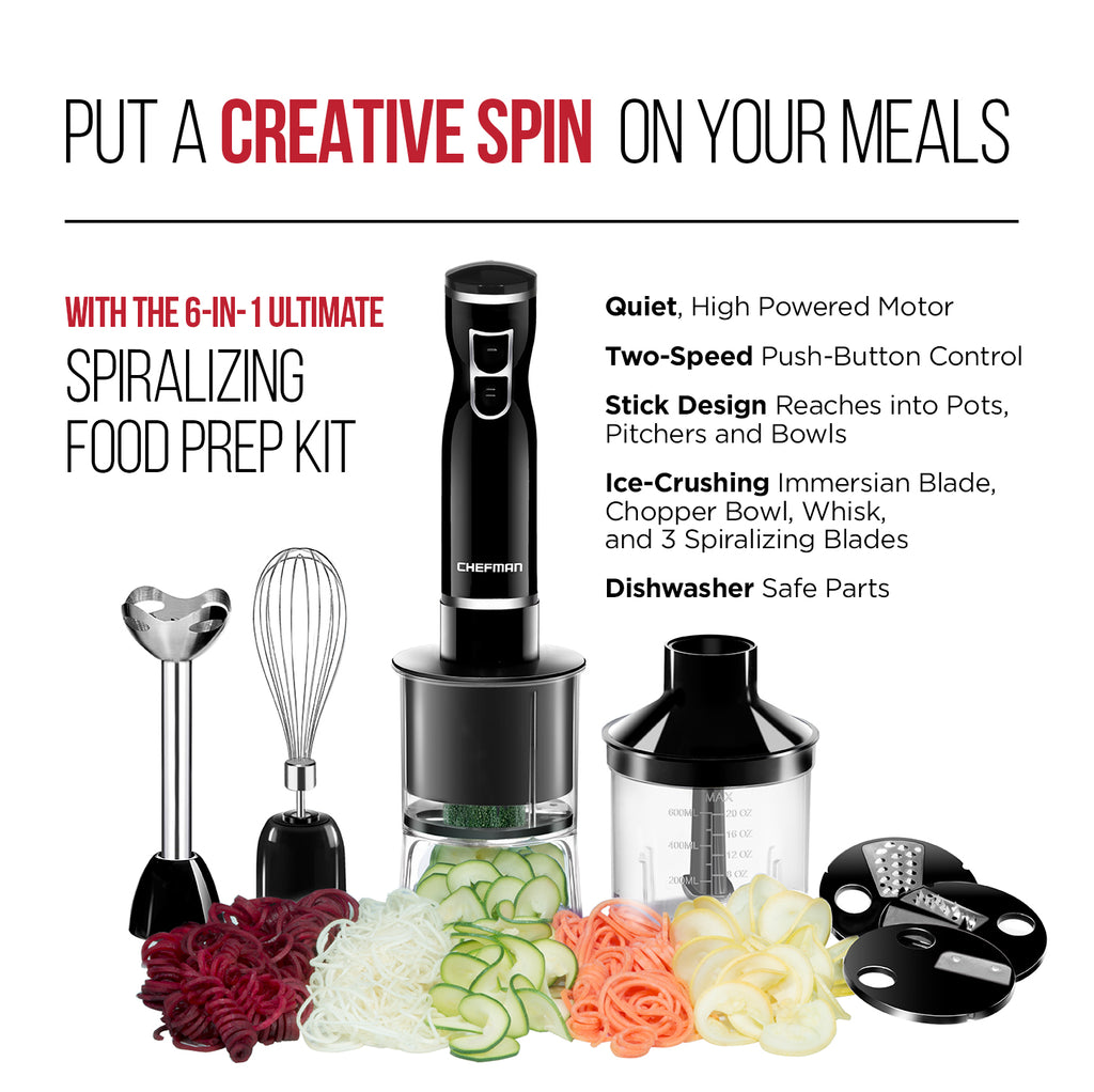 6-in-1 Electric Spiralizer & Immersion Blender, Black P898030