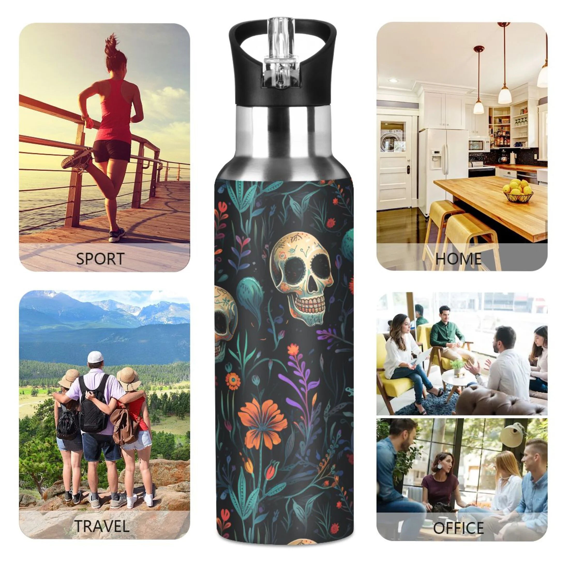 20 oz Insulated Stainless Steel Water Bottle with Straw Lid Q8720