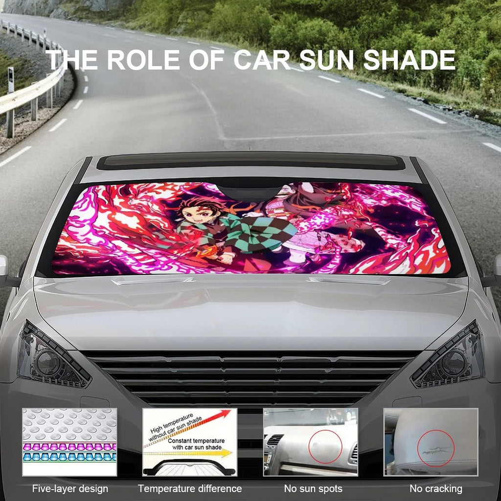 Anime Demon Slayer Car Windshield Sunshade Foldable Reflective Sun Visor F463450