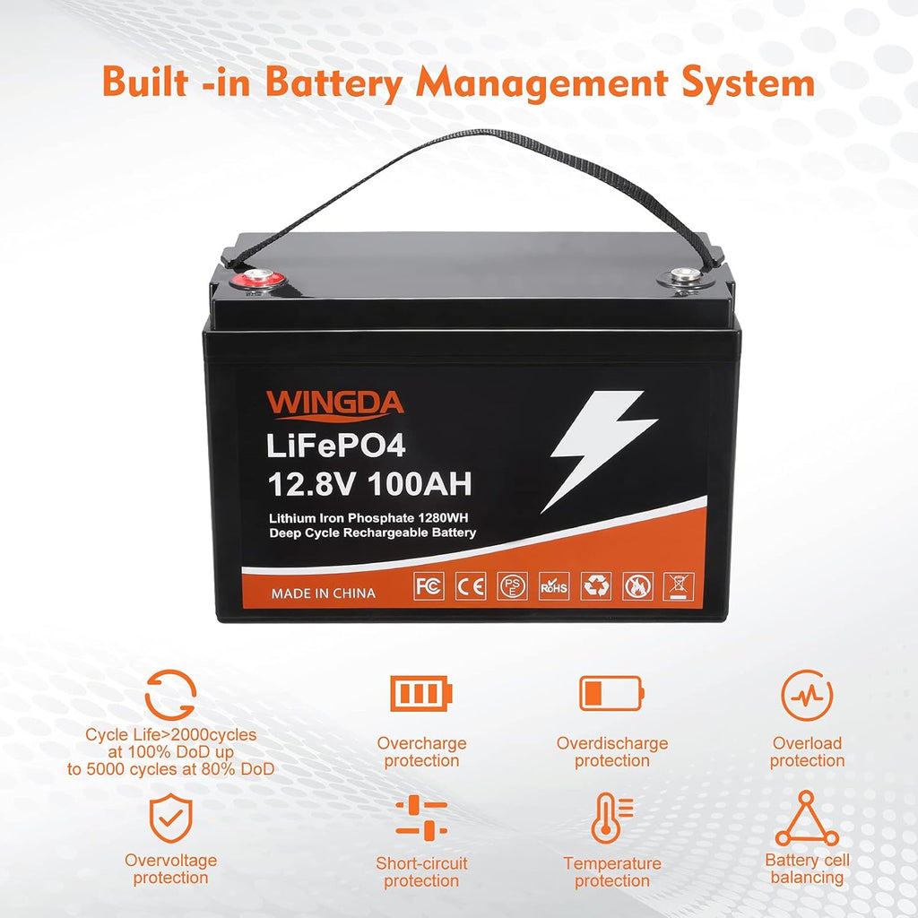 LiFePO4 Battery 100Ah 12V Deep Cycle Lithium Batteries with Built-In BMS G314