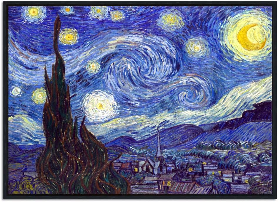 Framed Wall Art Canvas Prints of Starry Night Paintings Reproduction Black Frame J249