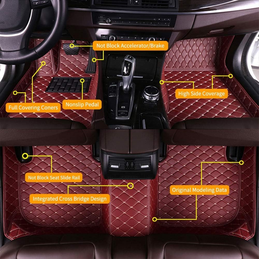 Red Waterproof Anti-Skid Leather Full Coverage Car Floor Mats L933