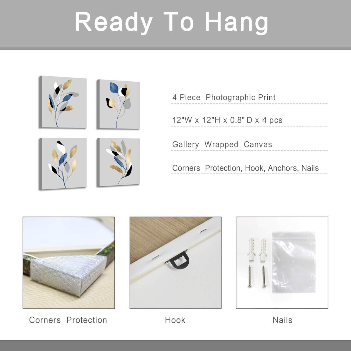12W x 12H x 4 PCS Canvas Wall Art X760901