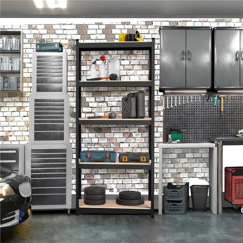 Black 5-Tier Adjustable Steel Storage Shelves M478405