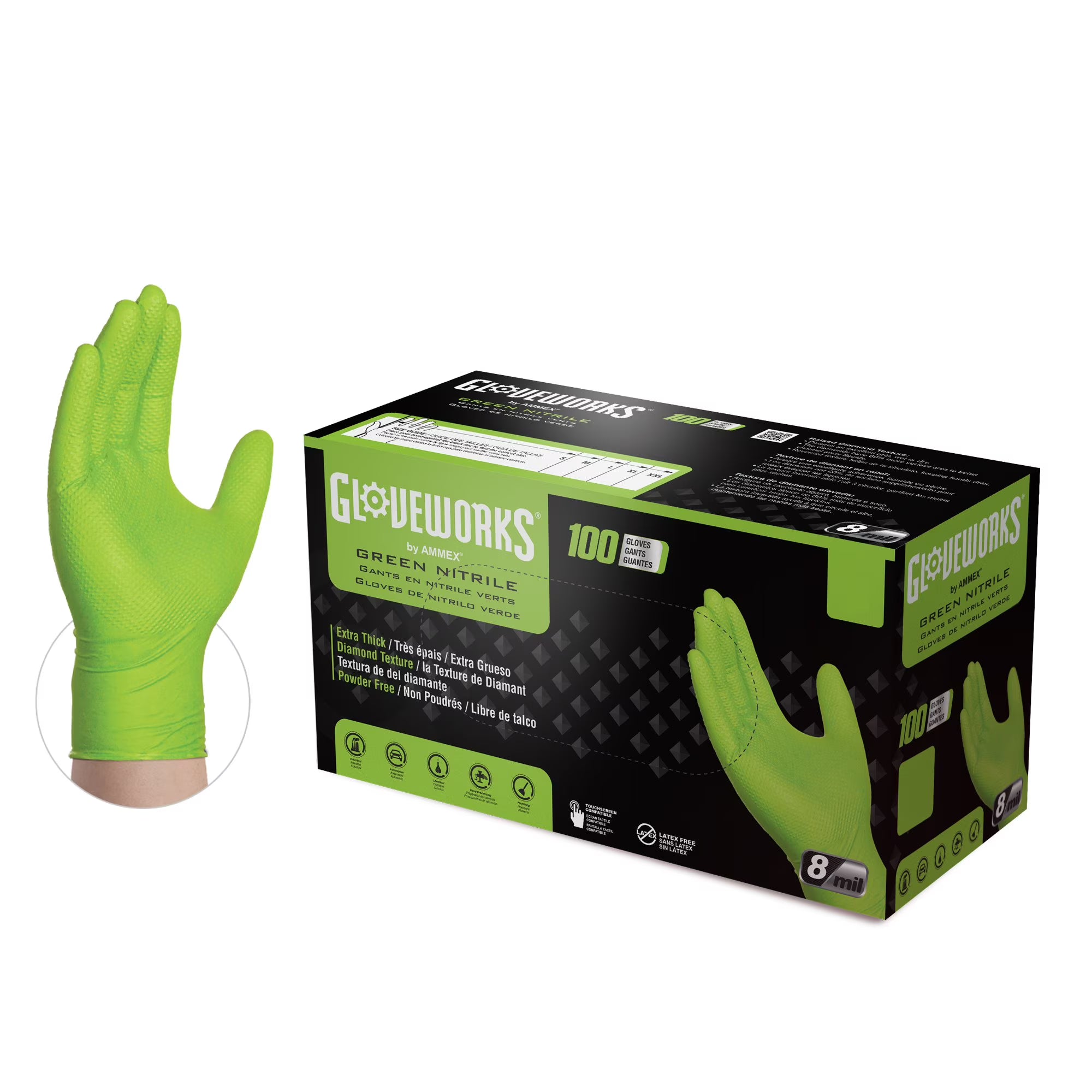 Green Nitrile Disposable Gloves 8 Mil, XX-Large 100/Box P7224