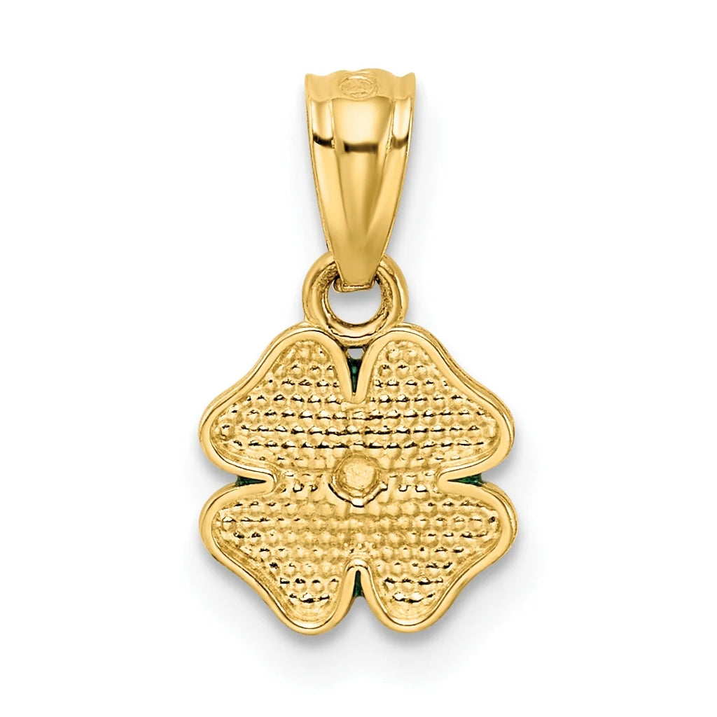 14K Yellow Gold Green Enameled Four Leaf Clover Pendant Charm with Rope Chain Necklace 16'' H5367