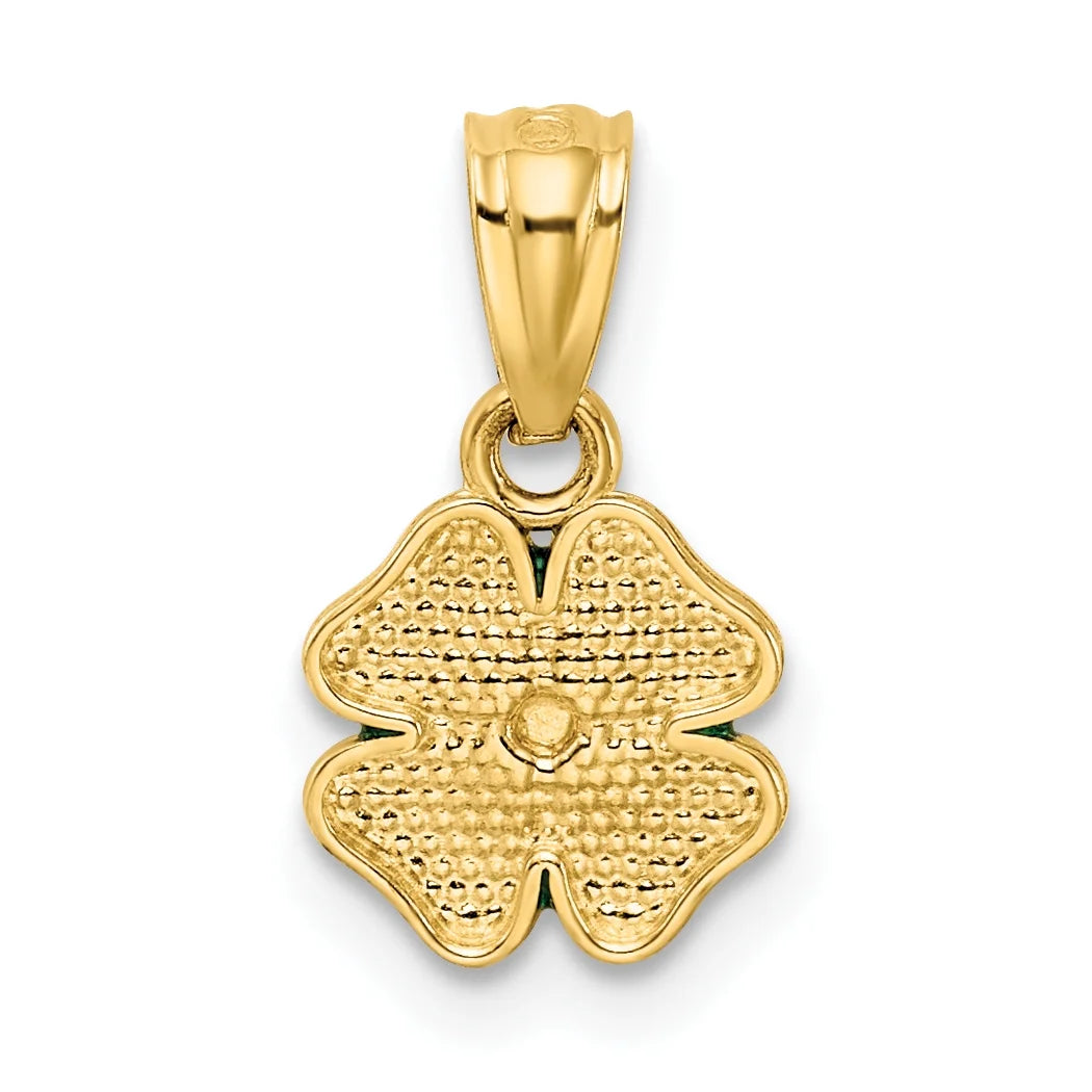 14K Yellow Gold Green Enameled Four Leaf Clover Pendant Charm with Rope Chain Necklace 16'' H5367