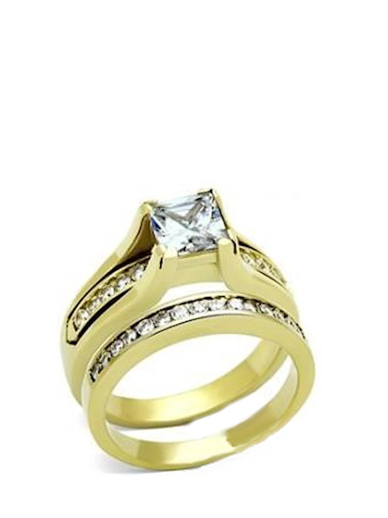 Yellow Gold Plated Stainless Steel Wedding Ring Set K2789