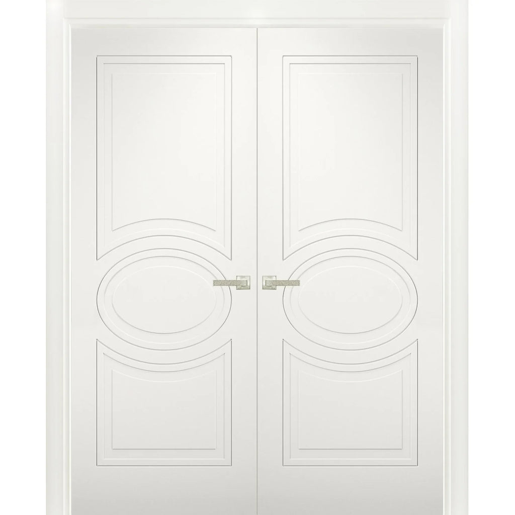 Solid French Double Doors 36 x 84 inches Matte White Wood M9994