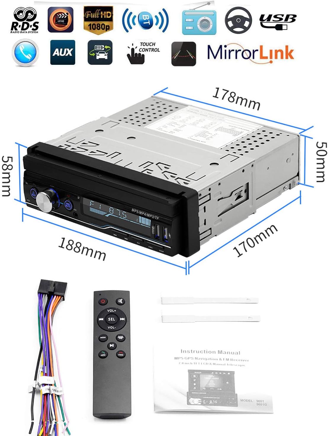 Single Din 7 inch Bluetooth Car Stereo with Rearview Camera M658