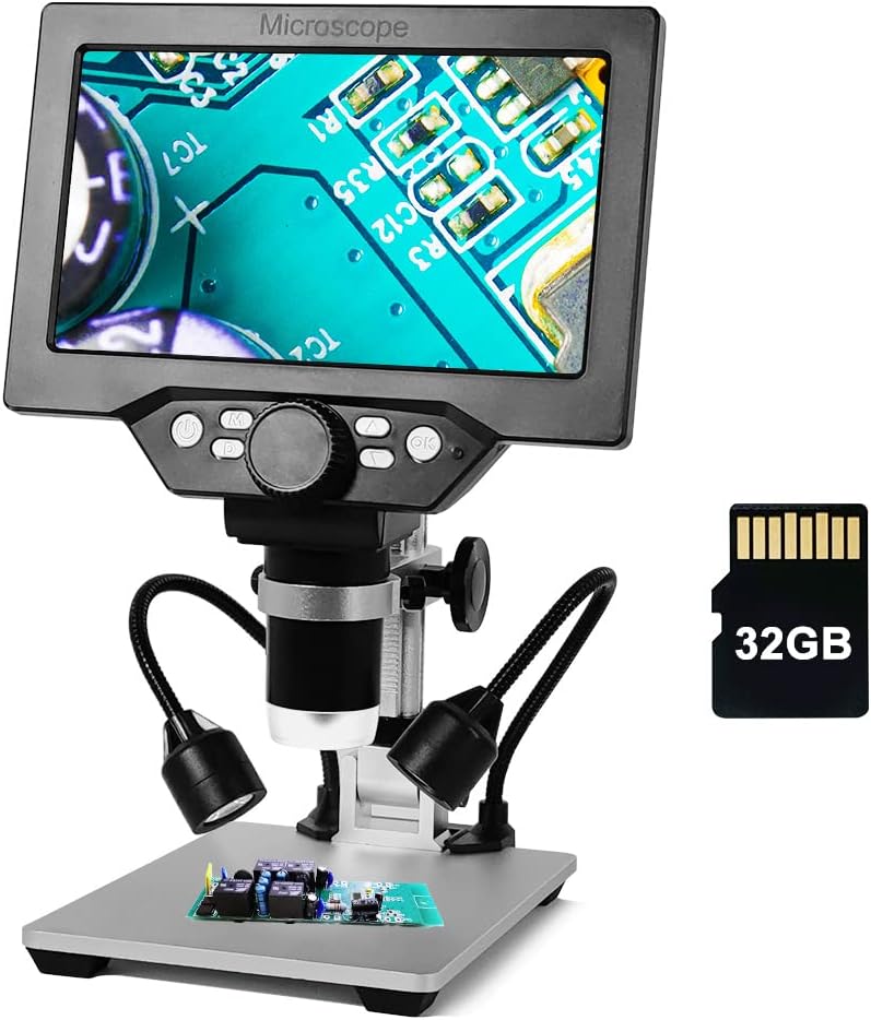 7 inch 1080P LCD Digital Microscope with 32G TF Card, 1200X Magnification, 12 Megapixels, 8 Adjustable LED Light P14742