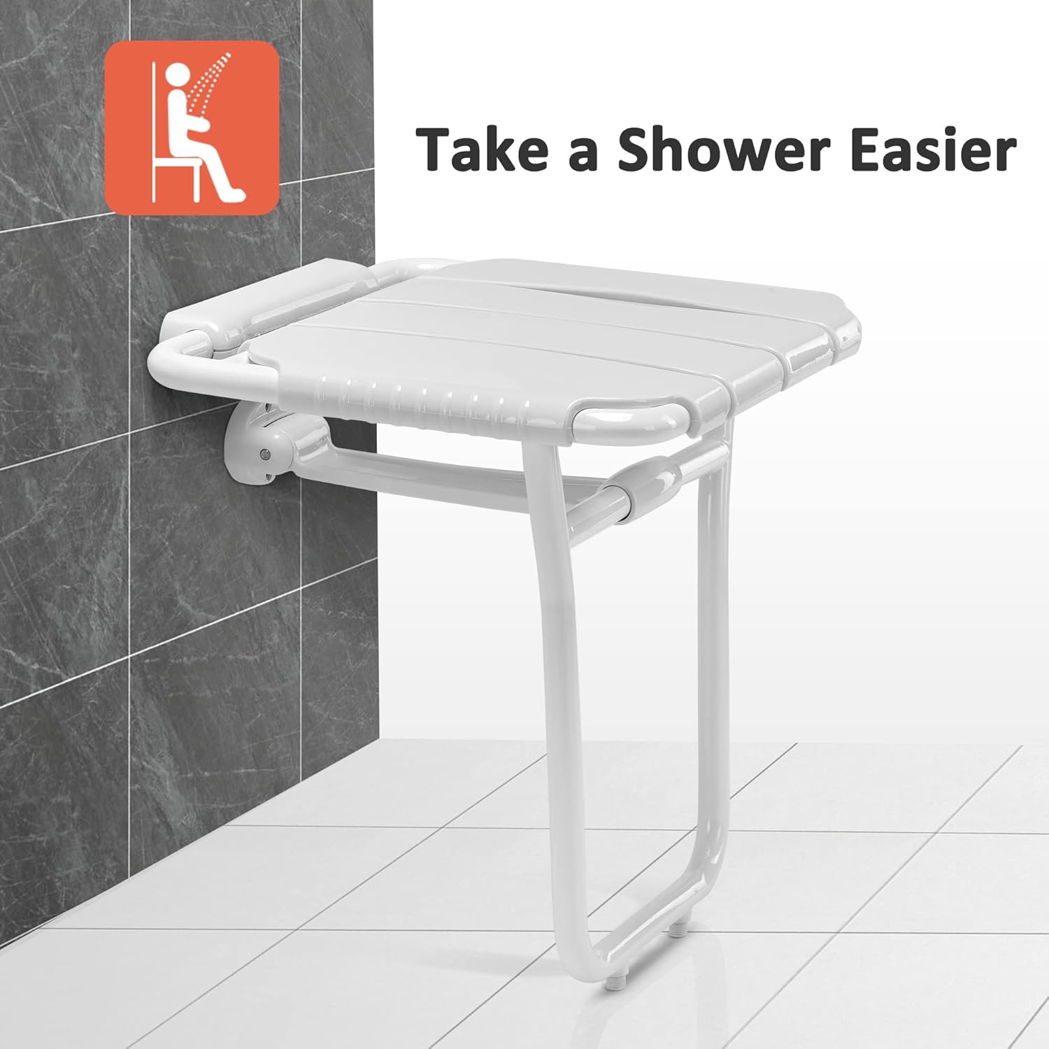 Foldable Shower Seat Bench Wall Mounted White E4882