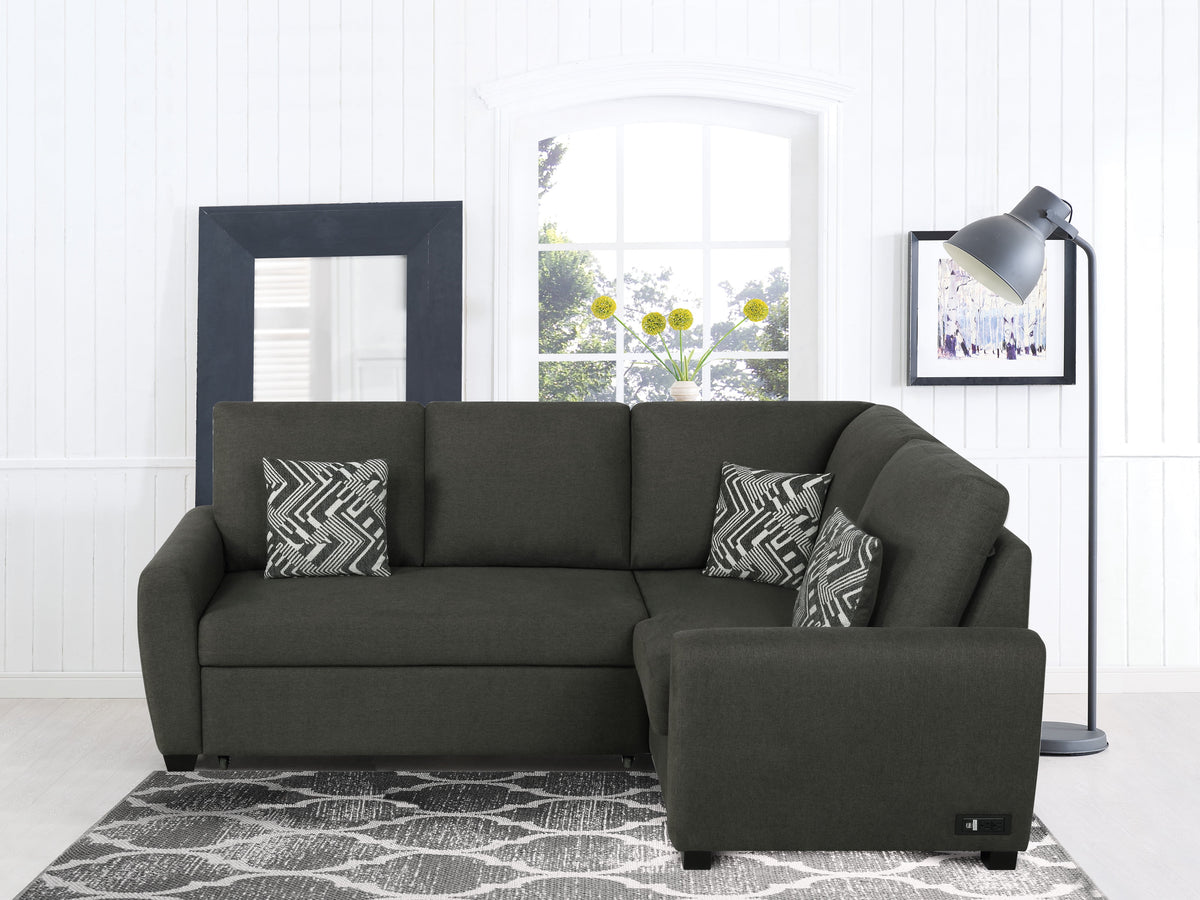 Charcoal Gray Fabric Sectional Sofa with USB & Power X988