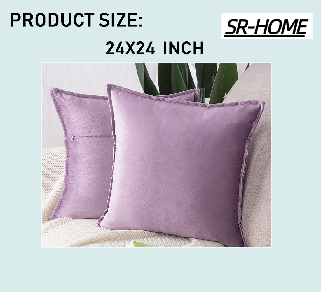 Set of 2 Velvet Decorative Throw Pillow Covers Square with Fringe Cushion Case Q556