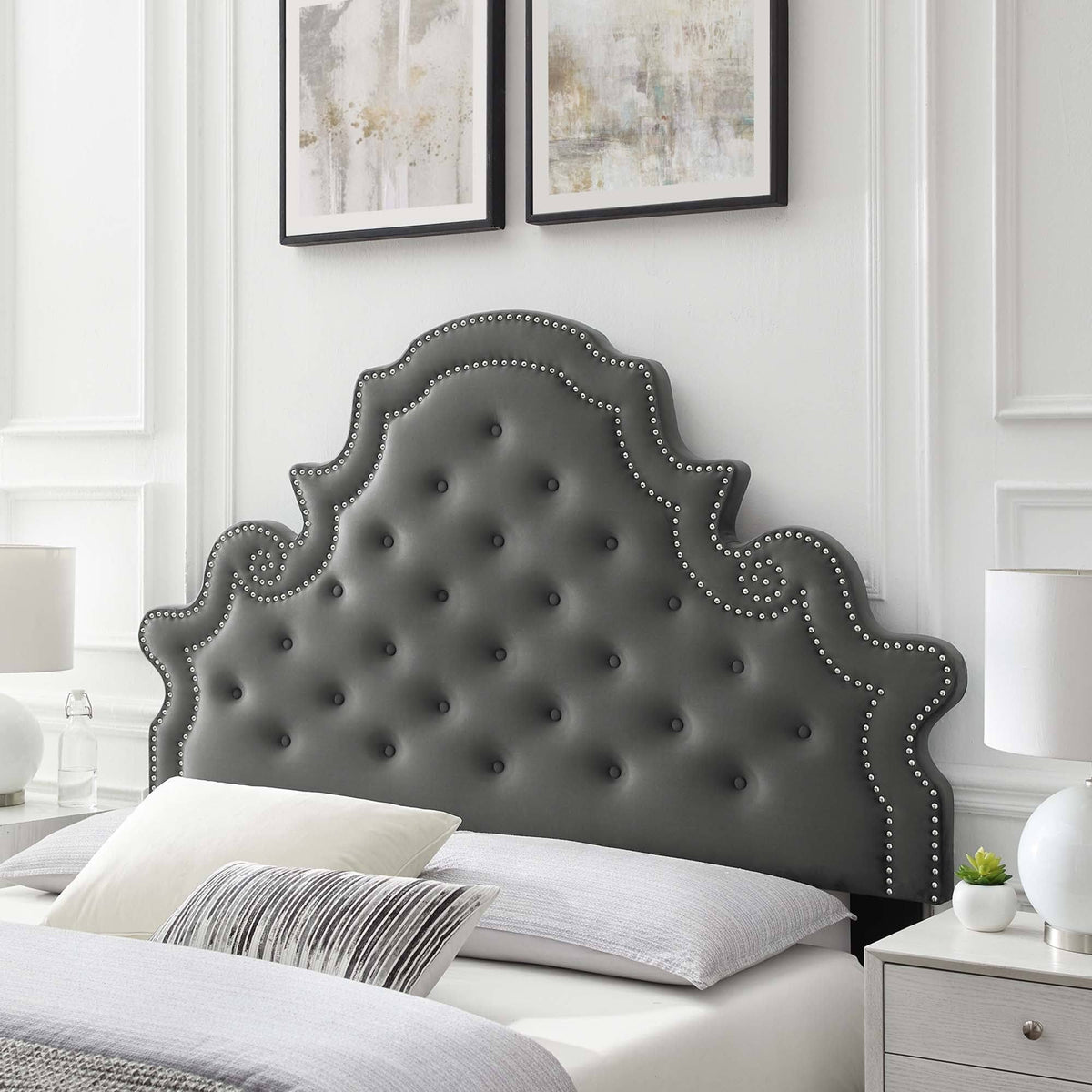 Twin Headboard Charcoal Velvet Q15910