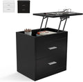 Black Lifting Top Nightstand with 2 Drawer Storage Cabinet W9980