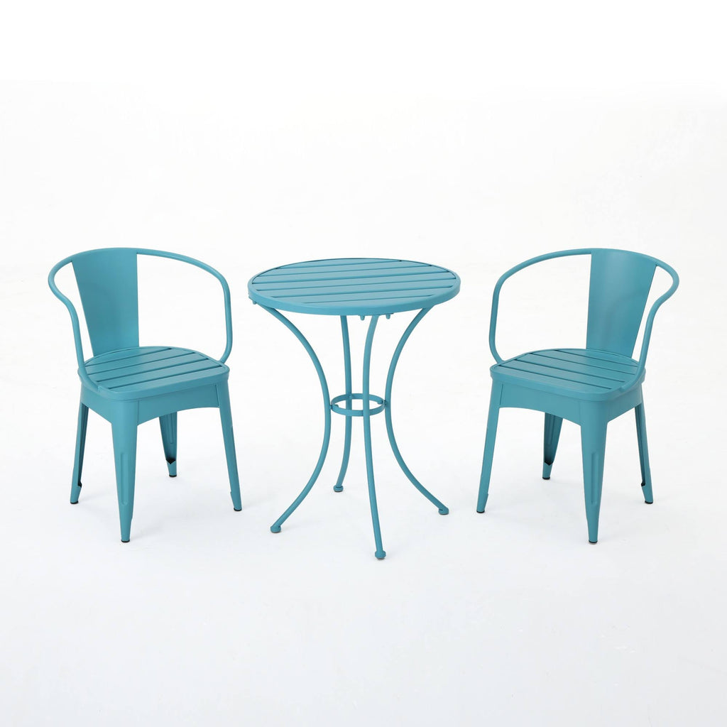 3PC Cast Iron Patio Bistro Set Matte Blue B496